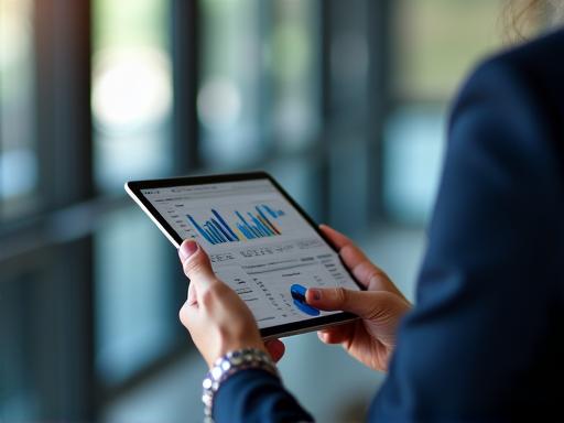 Manager RH consultant un tableau de bord sur une tablette